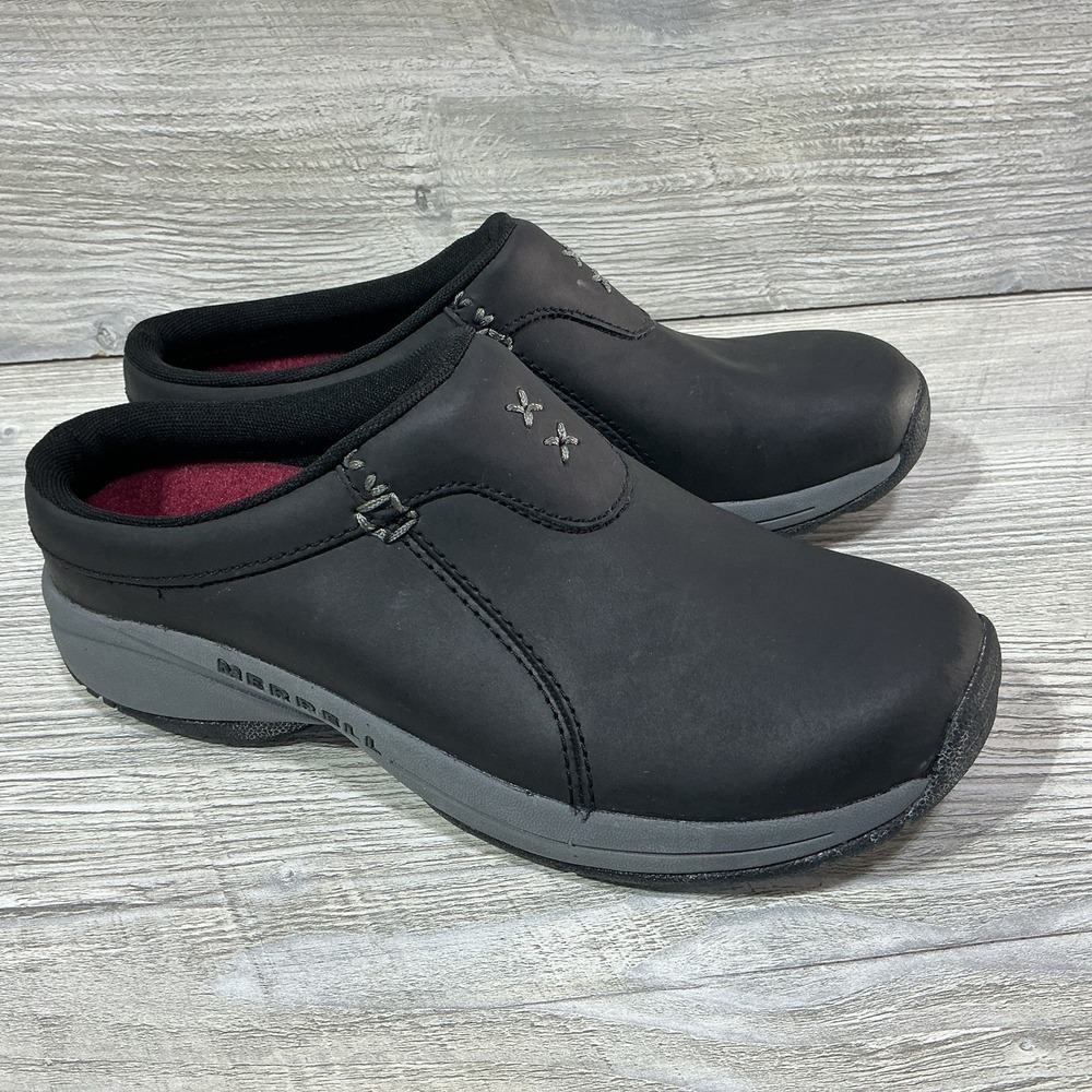 Merrell Encore Nova Black Leather Size 7 Women's Mule Clog Slip On J178616C